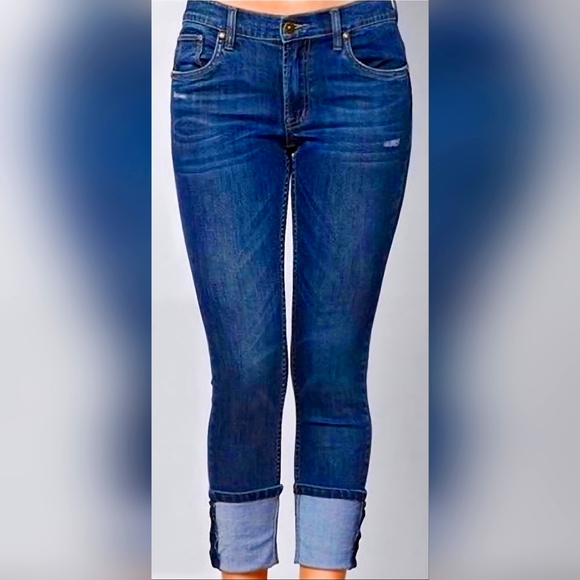 Venus Cropped Cuffed Mid-Rise Straight Leg Jeans Size 12 - Picture 1 of 12